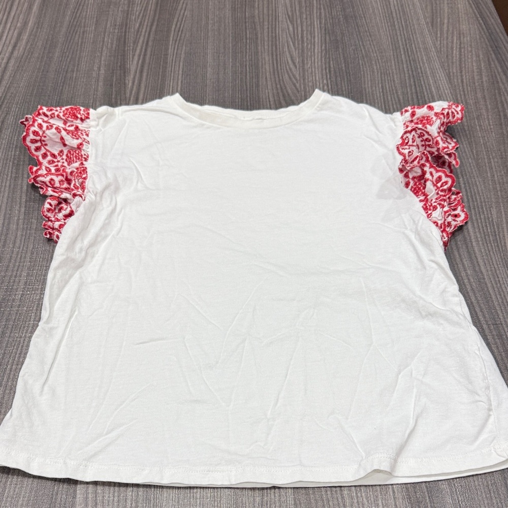 Zara Kids White Tee with Red Lace Sleeves